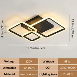 Homefire Deckenlampe LED Deckenleuchte 24W Küchenlampe Schwarz Wohnzimmerlampe Modern Design,Deckenbeleuchtung für Wohnzimmer Schlafzimmer