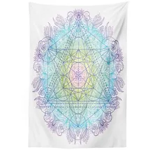 ABAKUHAUS Ethnisch Wandteppich und Tagesdecke, Metatron Würfel auf einem Mandala aus Weiches Mikrofaser Stoff Waschbar ohne Verblassen Digitaldruck, 140 x 230 cm, Weiß Lila