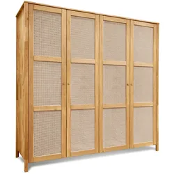 Kleiderschrank HOME AFFAIRE "Hällevik, Kleiderschrank, Aufbewahrung, Stauraum, Soft-Close-Funktion", braun (eiche natur), B:205cm H:200cm T:60cm, Massivholz, Schränke, Kleiderschrank, Massive FSC-zertifizierte Eiche geölt, Fronten mit Wiener Geflecht