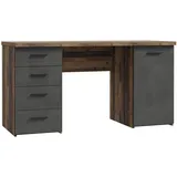 Forte Schreibtisch NETBOB, Optik: Old Wood Vintage - Beton von FORTE NET106 mit Schubladen und 1 Tür, Holzwerkstoff,