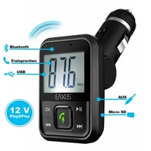 EAXUS Eaxus® FM Transmitter Auto Bluetooth - KFZ Auto Radio Adapter mit USB-Anschluss, microSD, AUX und Freisprecheinrichtung für Handy