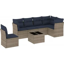 vidaXL Gartensofa-Set 7-tlg. grau Polyrattan