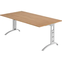 bümö manuell höhenverstellbarer Schreibtisch 200x100 cm in Nussbaum - PC Tisch höhenverstellbar & groß, höhenverstellbarer Tisch Büro, großer