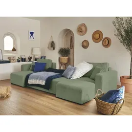 best mobilier Topaze - 7-Sitzer wohnlandschaft u-form - schlaffunktion und Bettkasten - Cord Salbeigrün