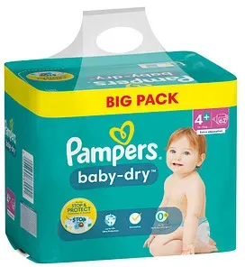 Pampers® Windeln baby-dryTM BIG PACK  Größe Gr. 4+ für Babys und Kleinkinder (4-18 Monate), 62 St.