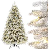 Yorbay Künstlicher Weihnachtsbaum mit Beleuchtung Weiß Schneeflocken LED Tannenbaum für Weihnachten-Dekoration, aus PE und PVC, 150cm
