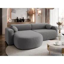 Mirjan24 Ecksofa Nicelo, Wohnzimmer L-Form mit Bettkasten und Schlaffunktion, Dekorative Kissen-Set, Seite universal (Farbe: Velo 635) - Grau