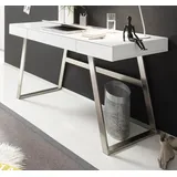 MCA Furniture Schreibtisch Aspen in matt weiß lackiert und Edelstahl mit Schubladen Design Laptoptisch für Homeoffice und Büro BxH ca. 140 x 60 cm - Weiß