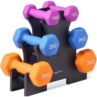 Amazon Basics Neoprene Dumbbell Weights Set with Stand, 1, 2, 3 kg Pairs