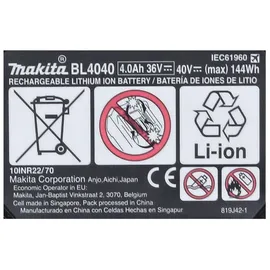 Makita Akku Set 4x BL 4040 40 V max. 4,0 Ah XGT Li-Ion Akku ( 4x 191B26-6 ) IP64 Schutzklasse mit LED Anzeige