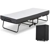 Beautissu Gästebett Gästebett Traumkraft klappbar 90x200 cm Liegefläche 190cm Reisebett mit Lattengestell inkl Schutzhülle & 10, 5 cm Matratze schwarz