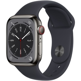 Apple Watch Series 8 GPS + Cellular 41 mm Edelstahlgehäuse graphit, Sportarmband mitternacht