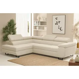 Fun Möbel Ecksofa Sofa mit Schlaffunktion METZ Stoff Poso Creme Ottomane Links