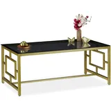 Relaxdays Couchtisch, schwarze Glasplatte, robustes Metallgestell, Wohnzimmertisch, HxBxT 45 x 60 cm,
