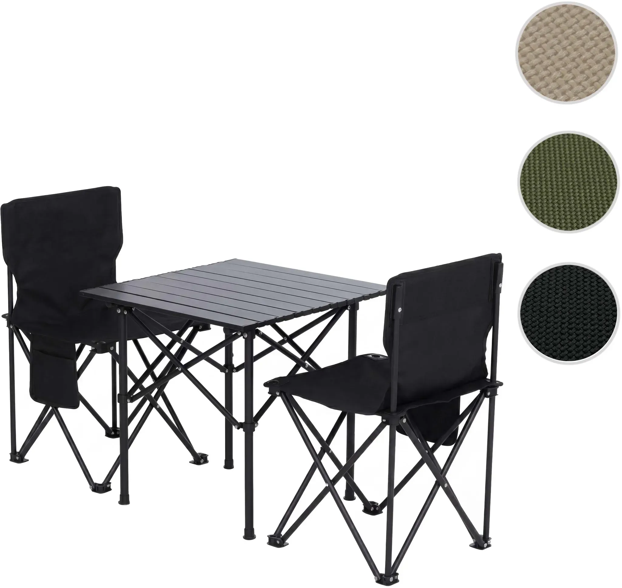 Campingset HWC-Q39, Tisch 2x Stuhl Klappstuhl Anglerstuhl faltbar, Metall Stoff ~ schwarz