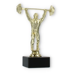 Pokal Kunststofffigur Gewichtheber gold auf schwarzem Marmorsockel 18,5cm