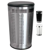 MSV Wäschekorb Wäschesammler Wäschetruhe mit Sitzkissen Rund, 60,5 cm Höhe Metall Silber