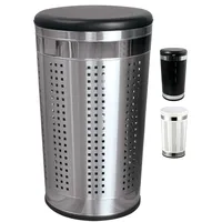 MSV Wäschekorb Wäschesammler Wäschetruhe mit Sitzkissen Rund, 60,5 cm Höhe Metall Silber