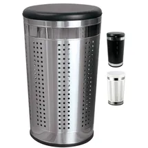 MSV Wäschekorb Wäschesammler Wäschetruhe mit Sitzkissen Rund, 60,5 cm Höhe Metall Silber