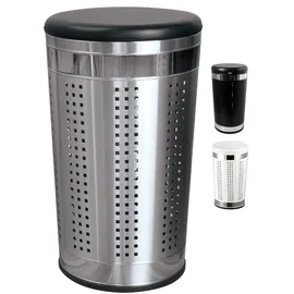 MSV Wäschekorb Wäschesammler Wäschetruhe mit Sitzkissen Rund, 60,5 cm Höhe Metall Silber