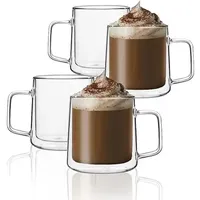 CNGLASS Kaffeegläser mit Griff (Set 4x355ml), Doppelwandige Latte Macchiato Gläser,Klare Isolierte Kaffeetassen Glas mit Griff für Latte, Cappuccino, Teebeutel
