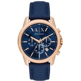 Armani Exchange Uhr für Herren , Chronographenwerk, 44mm Rose Gold Edelstahlgehäuse mit Lederarmband, AX1723