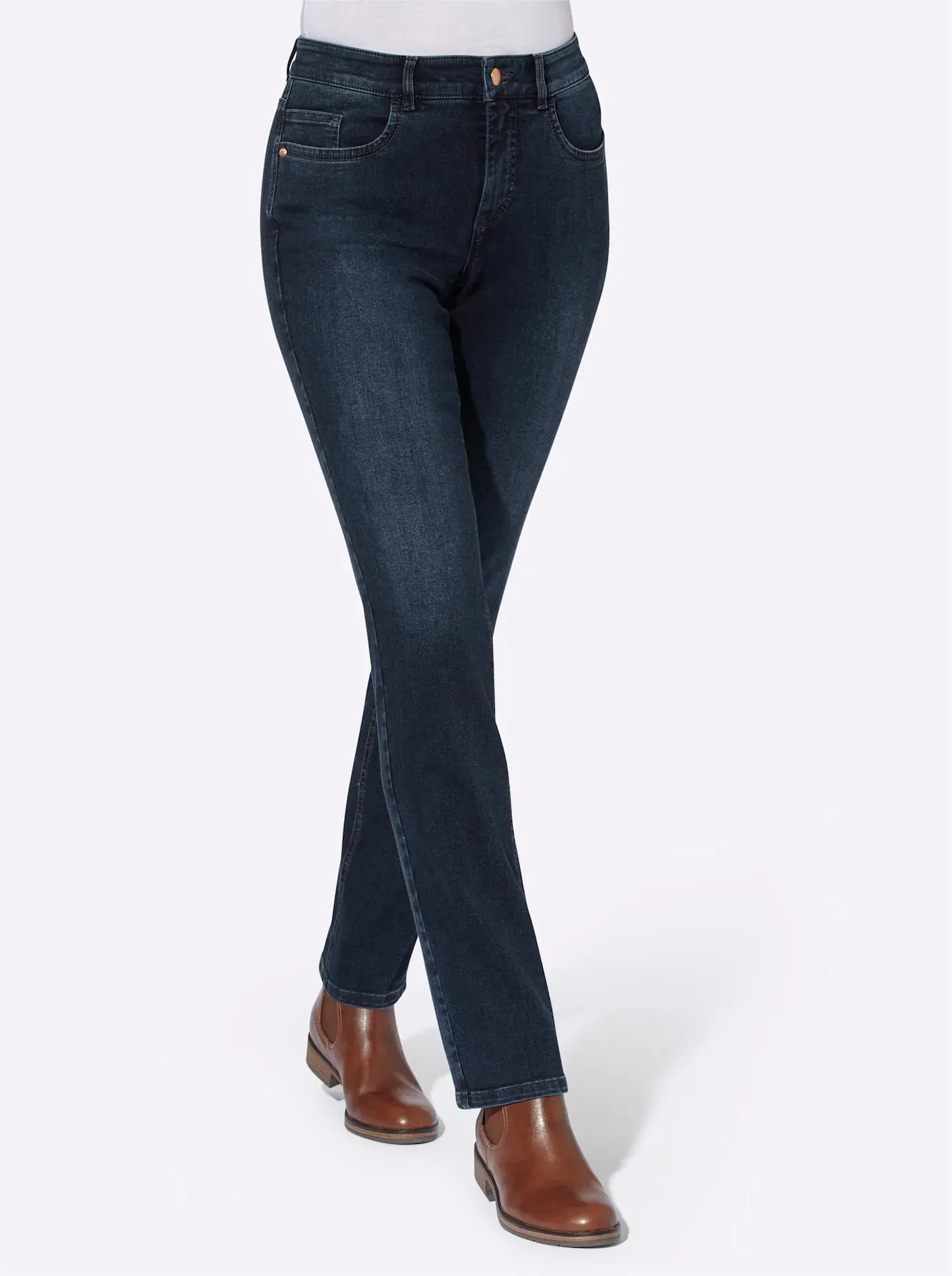 5-Pocket-Jeans ASCARI, Damen, Gr. 25, Kurzgrößen, blau (blau, stone, washed), 87% Baumwolle, 9% Polyester, 4% Elasthan, unifarben, lang, Jeans 5-Pocket-Jeans