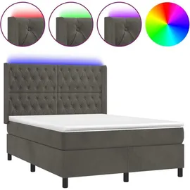 vidaXL Boxspringbett mit Matratze & LED Dunkelgrau 140x200 cm Samt