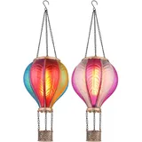 GLOBO Solarlampe Hängeleuchte Außenlampe Heißluftballon Feuereffekt Gartendeko Balkonlampe, pink bunt, 20x 0,5W 1600K warmweiß, DxH 14 x 46,5 cm, 2er Set