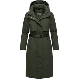 Navahoo Damen Wintermantel warmer, wasserabweisender Parka mit (abnehmbarer) Kapuze und Taillengürtel Waldbummler 14 Dark Olive Gr. 3XL - 3XL