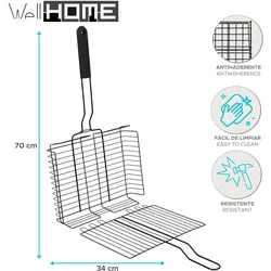 WellHome - Quadratischer BBQ-Grill mit Antihaftbeschichtung 56x31cm