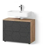 livinity® Waschbeckenunterschrank, Anthrazit, Eiche Wotan, 2 Fächer, 2 Schubladen, Rechteckig, 80x58.6x41 cm, Badezimmer, Badezimmerschränke, Waschbeckenunterschränke
