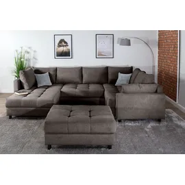 Collection AB Wohnlandschaft COLLECTION AB "Toni U-Form, B: 298 cm", anthrazit, B:298cm H:44cm T:203cm, 95%Polyester;5%Nylon, Sofas, Wohnlandschaft, Set: Sofa & Hocker, 2 Zierkissen, Federkern
