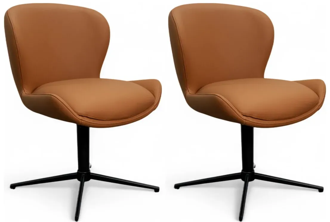 Esszimmerstuhl Salcin 2er-Set aus Leder - mit Dreh-Rückstellfunktion, Cognac