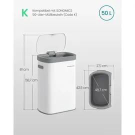 Songmics Mülleimer 50 l Weiß
