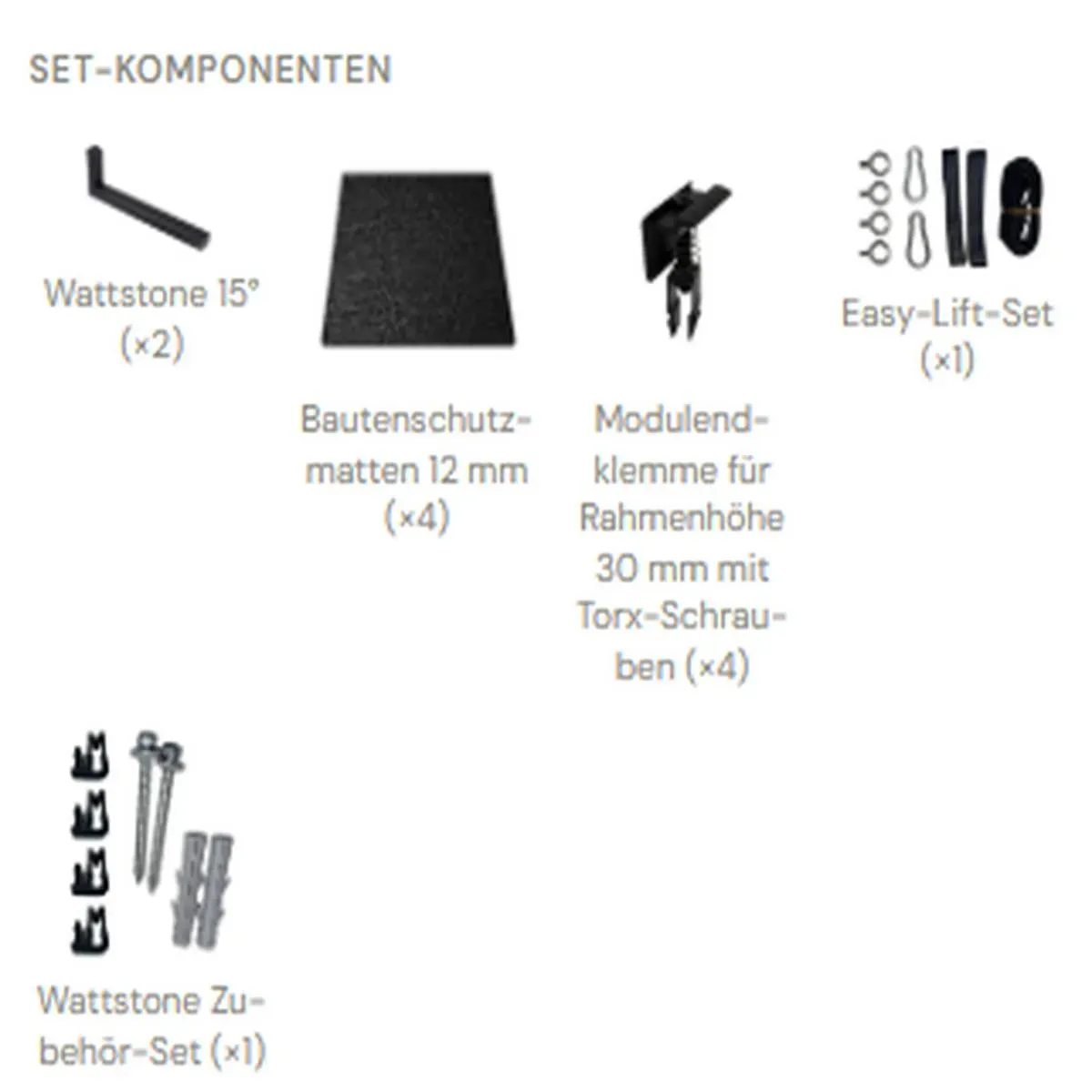 Wattstone PV-Aufständerung 15 Grad Anthrazit inkl. Klemmen und Bautenschutzmatten