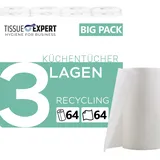 Tissue Expert Küchentücher 3-lagig | 64 Rollen x 64 Blatt | Großpackung