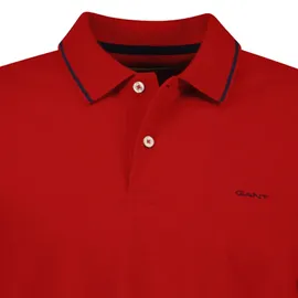 GANT Herren Poloshirt - TIPPING PIQUE RUGGER, Kurzarm, Knopfleiste, Logo, uni Rot (Ruby Red) L