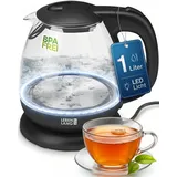 Glas Wasserkocher klein - 1L Inkl. Kalkfilter I By LEBENLANG I BPA-Frei Wasserkocher Glas 1 Liter Glaswasserkocher Kleiner Wasserkocher Camping Reisewasserkocher Reise Mini Wasserkocher für unterwegs