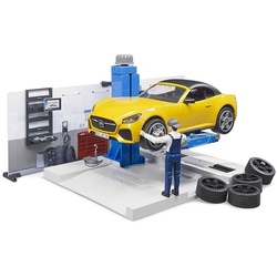 Bruder® Spielzeug-Auto Bworld PKW - Werkstatt, mit Roadster Sportwagen, Modell Fahrzeug, Werkzeug bunt