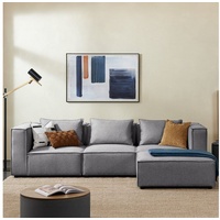 Juskys modulares Sofa Domas L - Couch Wohnzimmer - 3 Sitzer - Ottomane & Kissen - Stoff Dunkelgrau