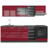Vicco R-Line Küchenzeile Bordeaux Hochglanz/Anthrazit 240 cm AP Anthrazit