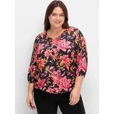 sheego SHEEGO, Damen, Gr. 48, schwarz (schwarz, gemustert), 100% Viskose, geblümt, gemustert, mehrfarbig, V-Ausschnitt, Blusen Longbluse