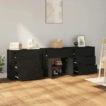 vidaXL Sideboards 3 Stk. Schwarz Holzwerkstoff