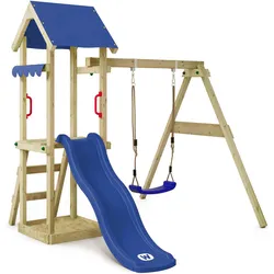 Spielturm TinyWave mit Schaukel & blauer Rutsche 6m2