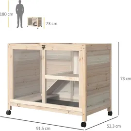 PawHut Kaninchenstall 91,5 x 53,3 x 73 cm Natur