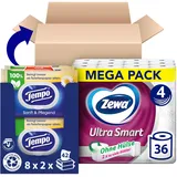 Doppelpack: Zewa Ultra Smart Toilettenpapier und Tempo Feuchte Toilettentücher - Megapack - Tempo Moist 16 Packungen mit je 42 Tüchern + Zewa Ultra Smart Toilettenpapier Großpackung, 36 Rollen