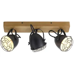 Wandleuchte Retrolook Vintage Holz / Metall, 3-flammig, schwarz