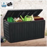 DEUBA Deuba® Gartenbox 270L UV-beständig Haltegriffe Rollen Verschlussvorrichtung Balkon Wohnzimmer Wintergarten Kissenbox 117x45cm Rattan-Optik Anthrazit