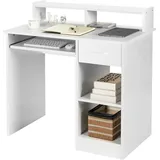 Computertisch mit Ablage, Schreibtisch PC-Tisch Computerschreibtisch, Bürotisch Laptoptisch Arbeitstisch 90x48x91,5cm weiss - Costway